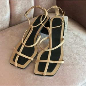ZARA block heel t strap cage sandals, size 39